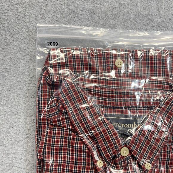 Abercrombie & Fitch Plaid Button-Down Shirt Men’s L Red Short Sleeve Pocket - Picture 9 of 9
